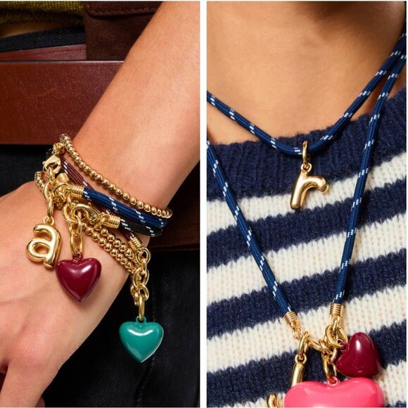 *Set* Roxanne Assoulin The Happy Cord Charm Necklace & Bracelet Navy/Burgundy - Picture 1 of 5